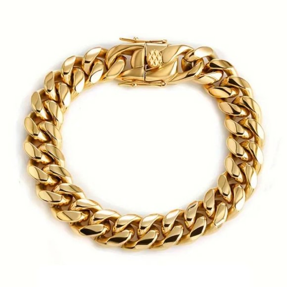 Mens 8.5" Locking Clasp 18K Gold Cuban Chain Link Bracelet 18 Karat Jewelry 8.5 - Picture 6 of 8
